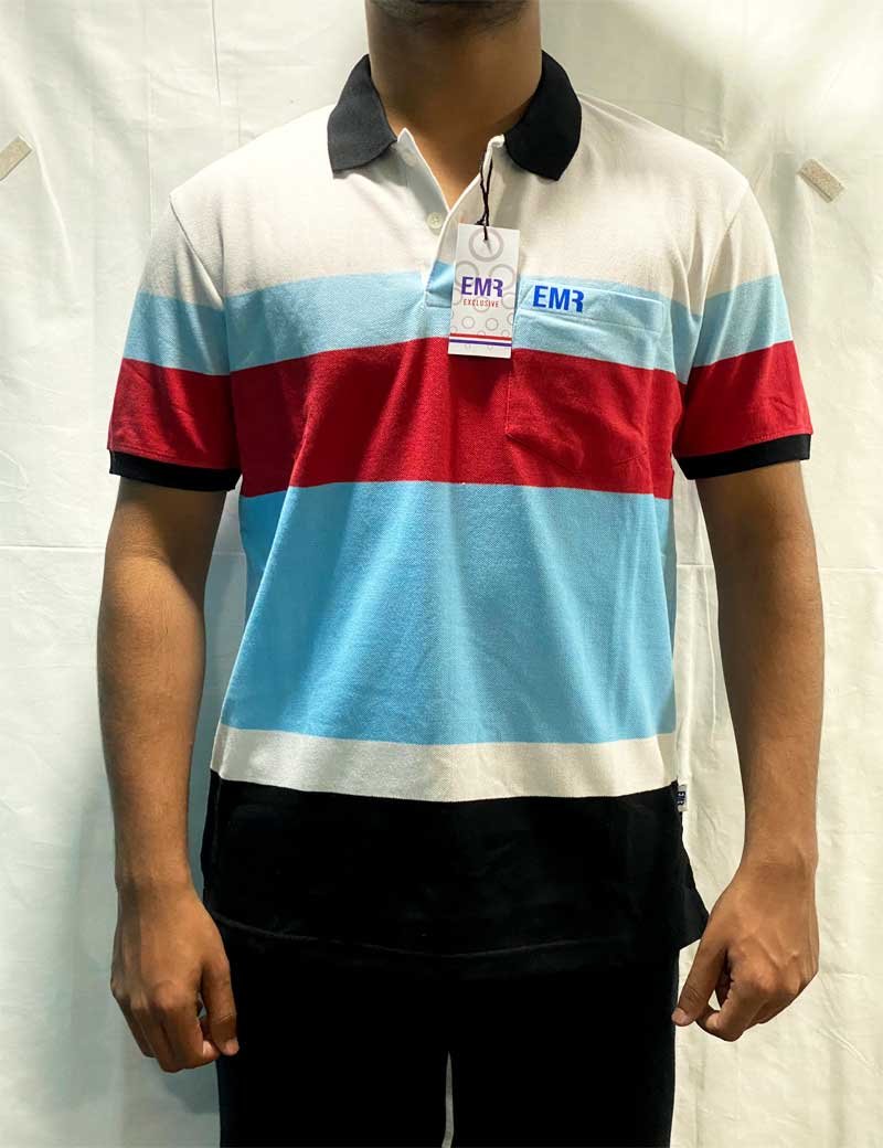 Striped Polo T-shirt Light Blue