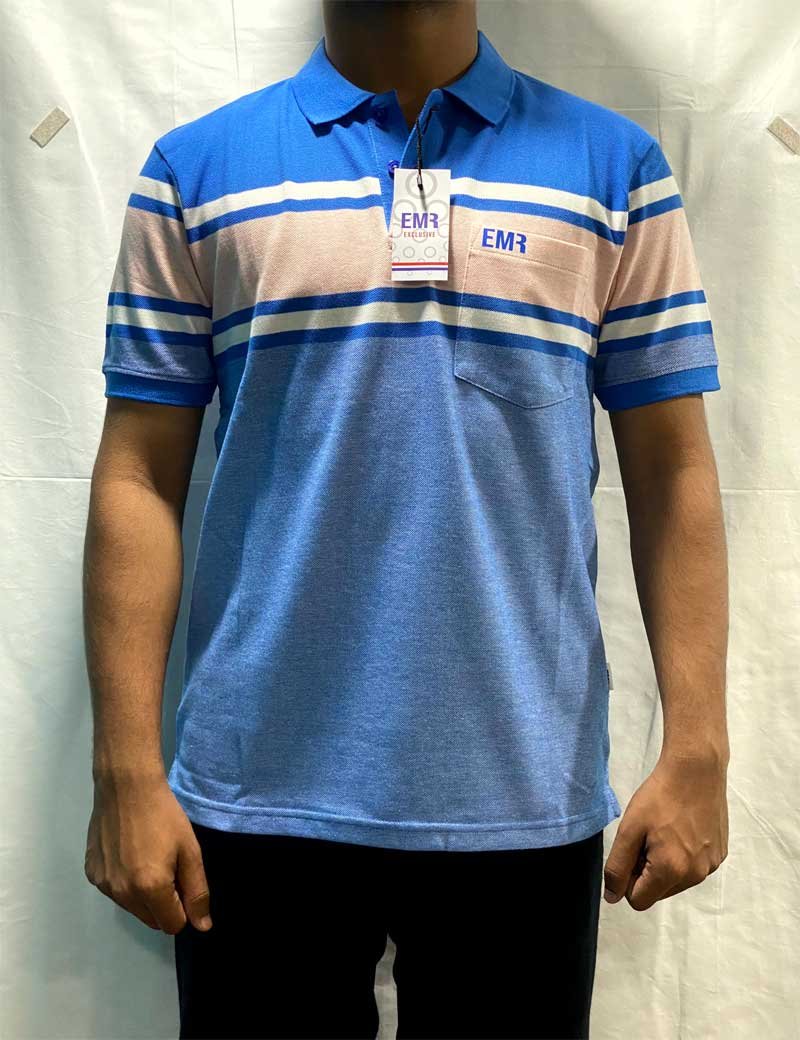 Striped Polo T-shirt Deep Blue